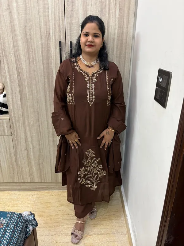 Women_Brown_Embroidered_Straight_Kurta_with_Matching_Bottom_2-Piece_Ethnic_Set