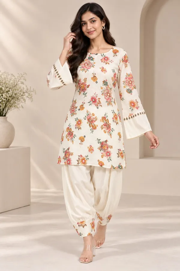 Women_Floral_Printed_Straight_Kurta_with_Salwar_Set_|_3/4_Sleeves_|_Comfortable_Ethnic_Wear