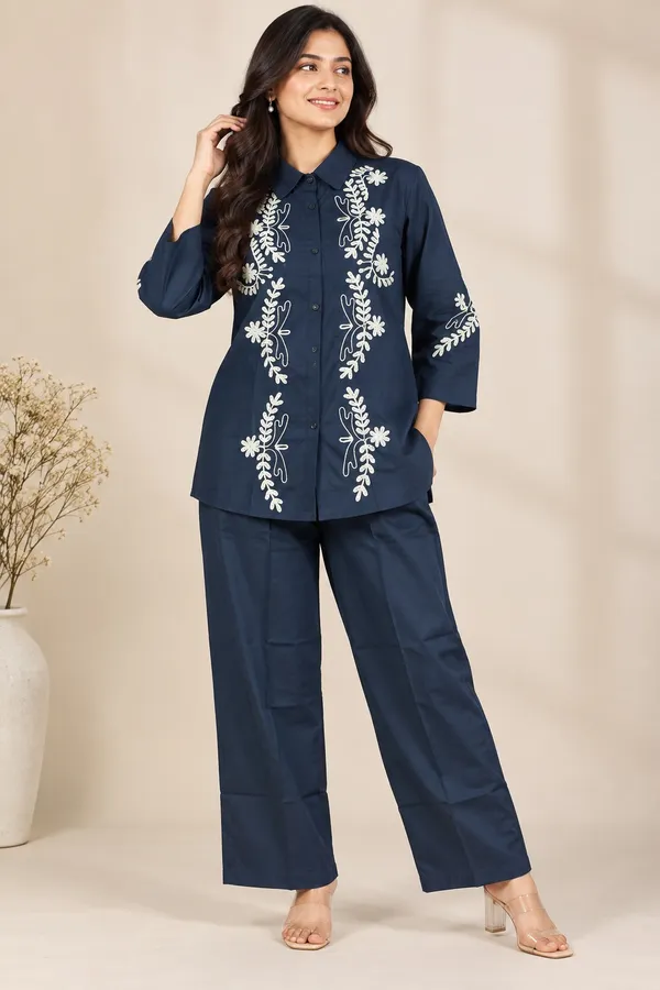 Women_Navy_Blue_Embroidered_Shirt_Style_Kurta_with_Palazzo_Pants_2-Piece_Set
