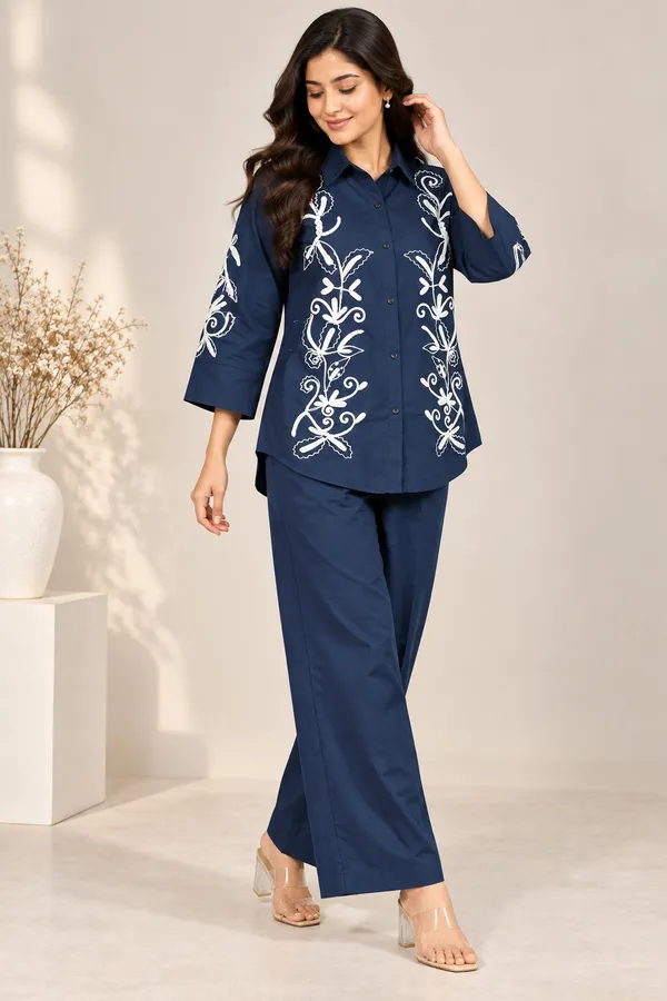 Women_Navy_Blue_Embroidered_Shirt_Style_Kurta_with_Palazzo_Pants_2-Piece_Set