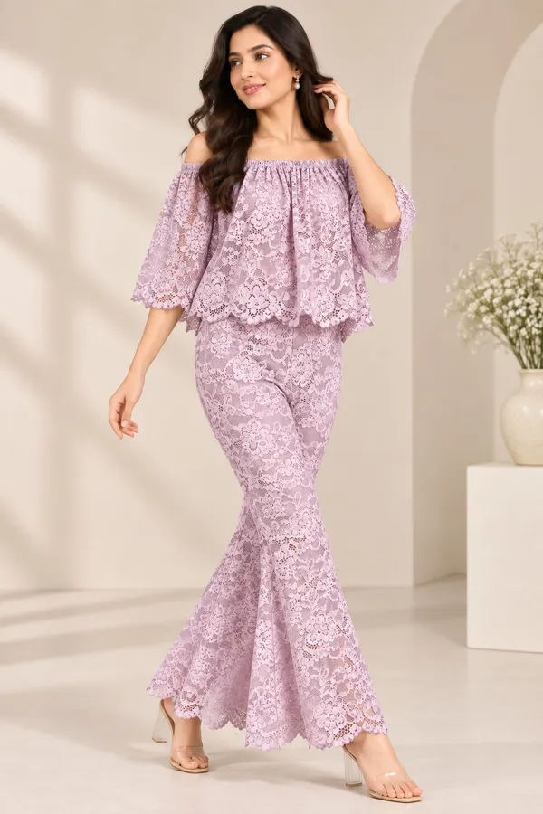 Women’s_Lavender_Lace_Off-Shoulder_Top_&_Flared_Pant_Co-Ord_Set_|_2-Piece_Western_Wear