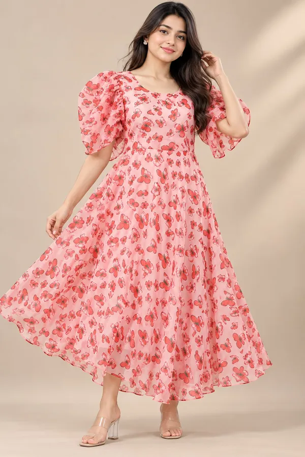 Women’s_Pink_Floral_Printed_Round_Neck_Puff_Sleeve_Fit_&_Flare_Maxi_Dress
