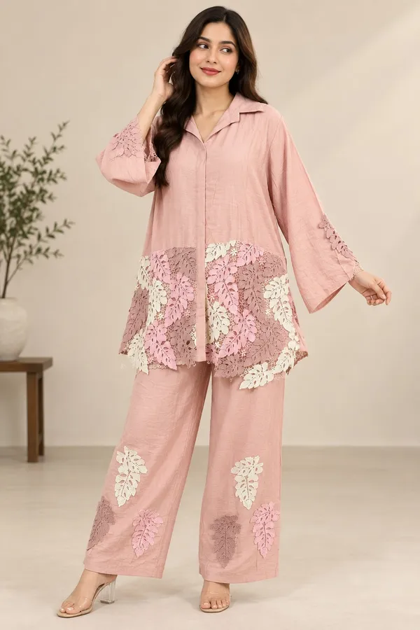 Women’s_Pink_Shirt_Style_Lace_Detailed_Top_&_Wide-Leg_Pant_Set_|_2-Piece_Western_Co-Ord_Set