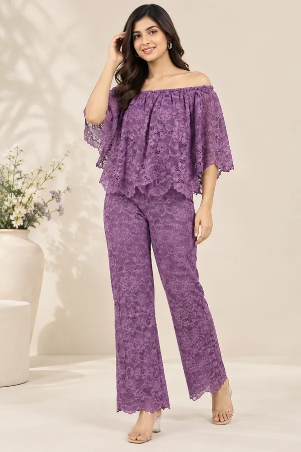 Women’s_Purple_Lace_Off-Shoulder_Top_&_Flared_Pants_Co-Ord_Set_|_2-Piece_Western_Wear