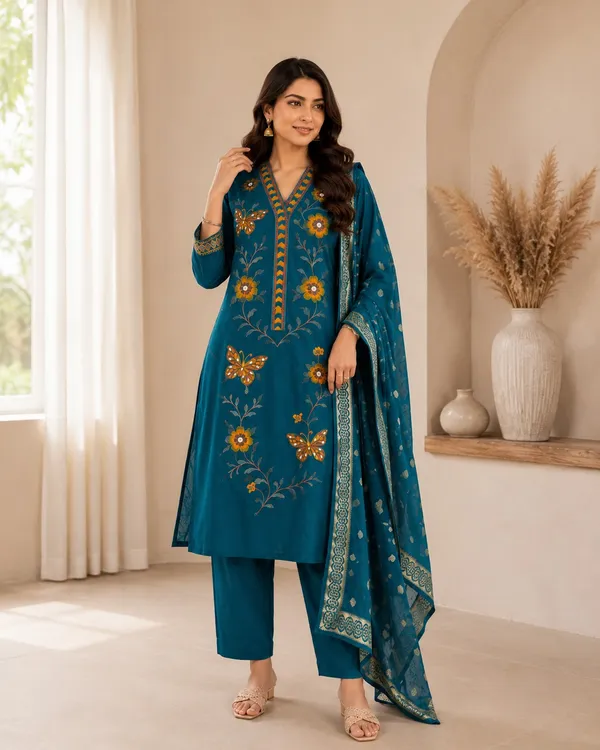Women’s_Teal_Blue_Floral_Printed_Straight_Kurta_with_Pant_and_Dupatta_Set