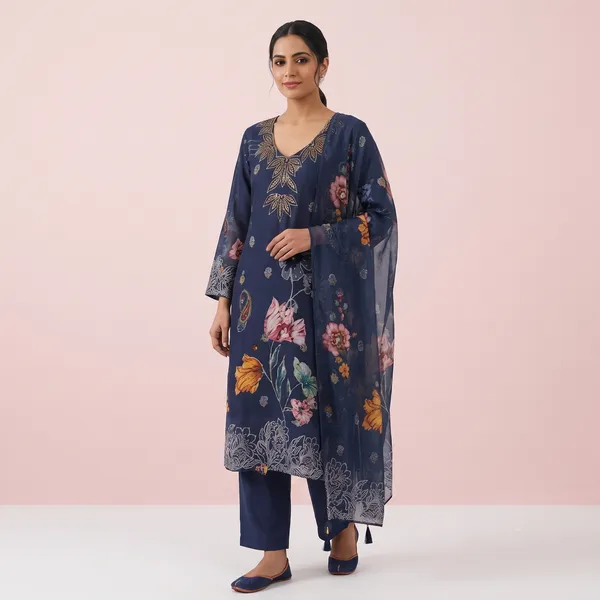 Navy_Organza_Premium_Kurta_Set_For_Women