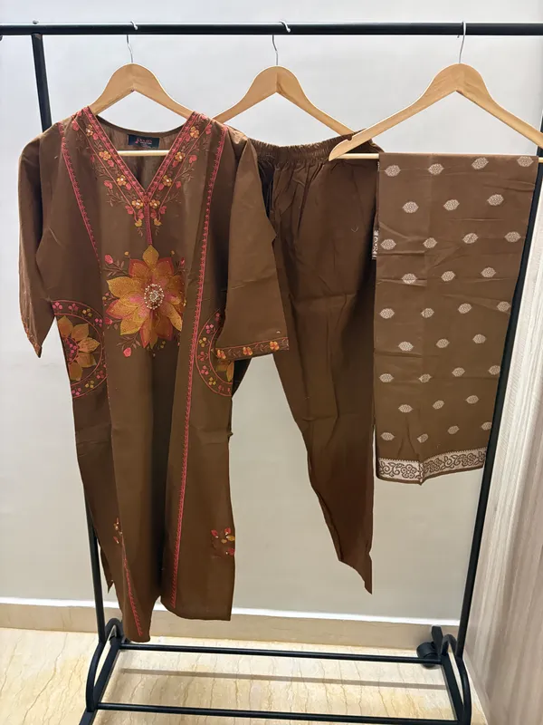 Brown_Pure_Premium_Heavy_Dabu_Cotton_Premium_Kurta_Set_For_Women