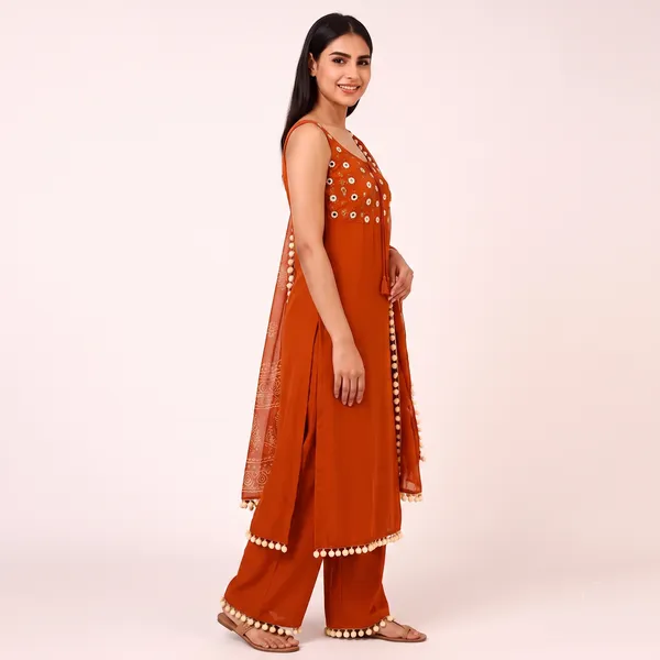 Orange_Premium_Cotton_Premium_Kurta_Pant_Dupatta_Set_For_Women