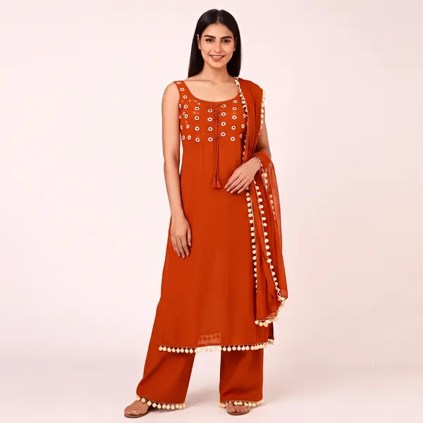 Orange_Premium_Cotton_Premium_Kurta_Pant_Dupatta_Set_For_Women