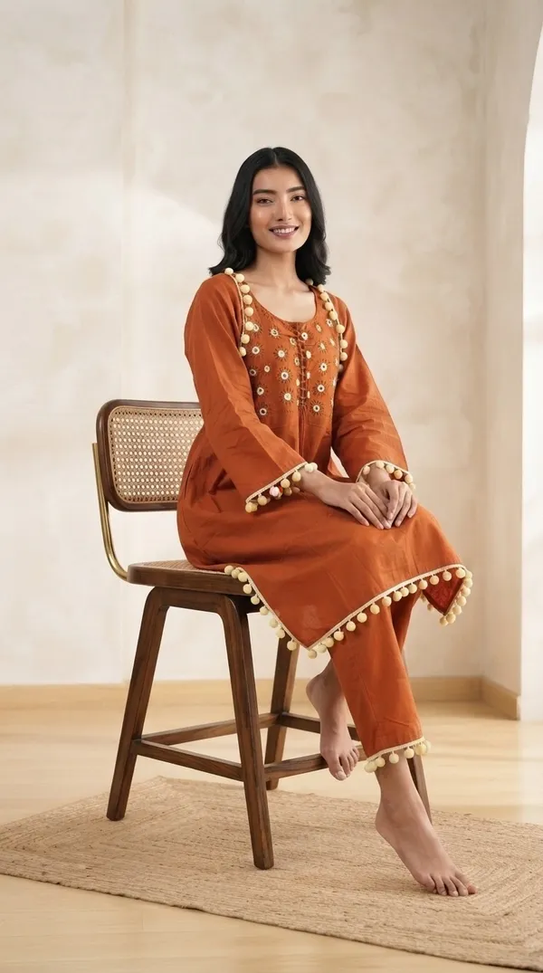 Orange_Premium_Cotton_Premium_Kurta_Pant_Dupatta_Set_For_Women
