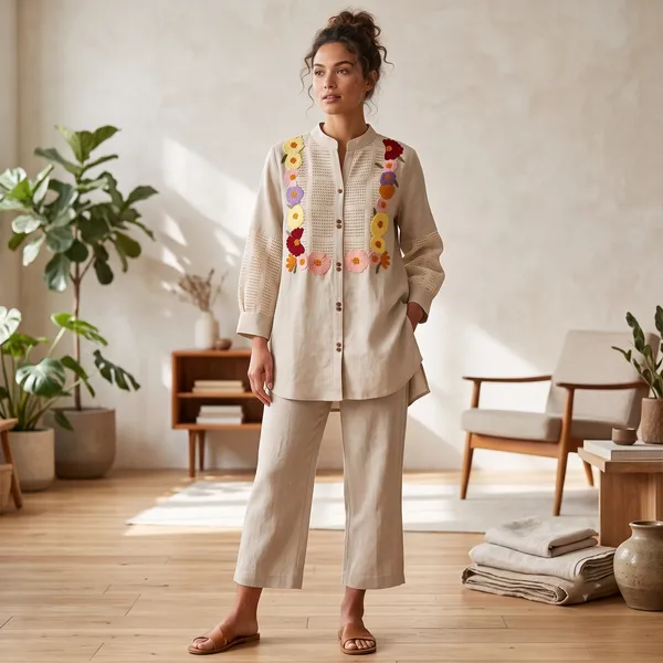 Beige_Jute_Cotton_Premium_Kurta_Set_For_Women