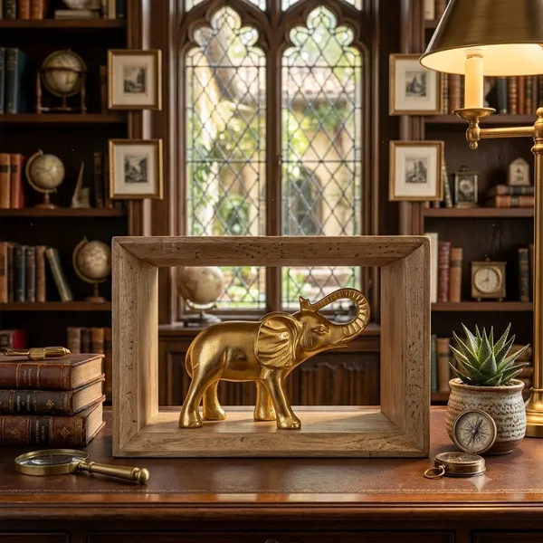 Gold_Elephant_Wooden_Frame_Decor_Decorative_Showpiece_16_Cm
