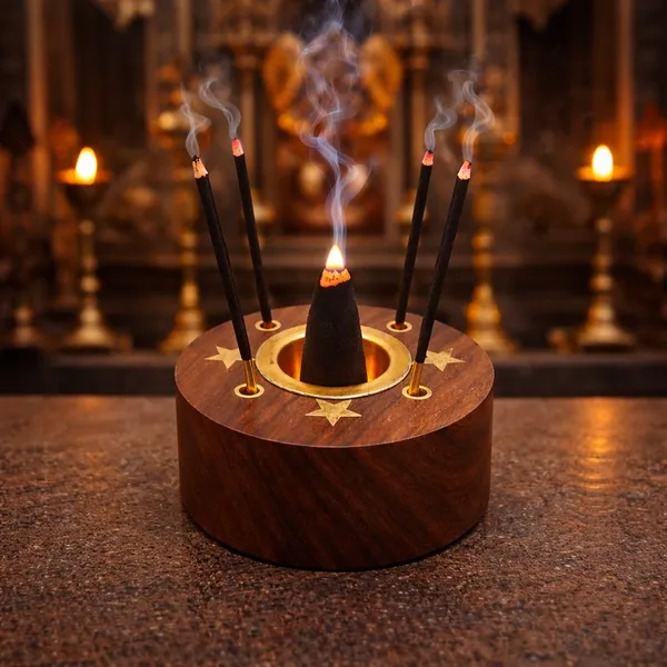 Wooden_Star_Pattern_Incense_Holder_With_Dhoop_Cone