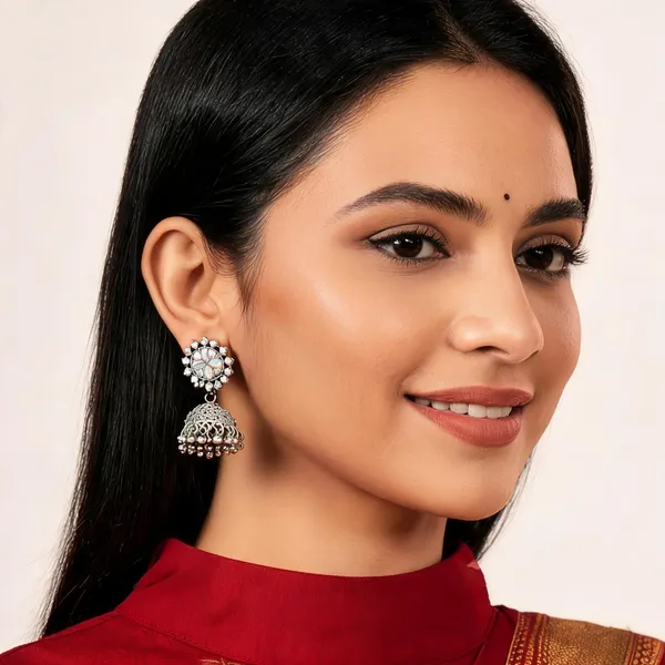 Silver_1_Gram_Gold_Floral_Jhumka_Drop_Earrings_For_Women_-_Pack_of_4