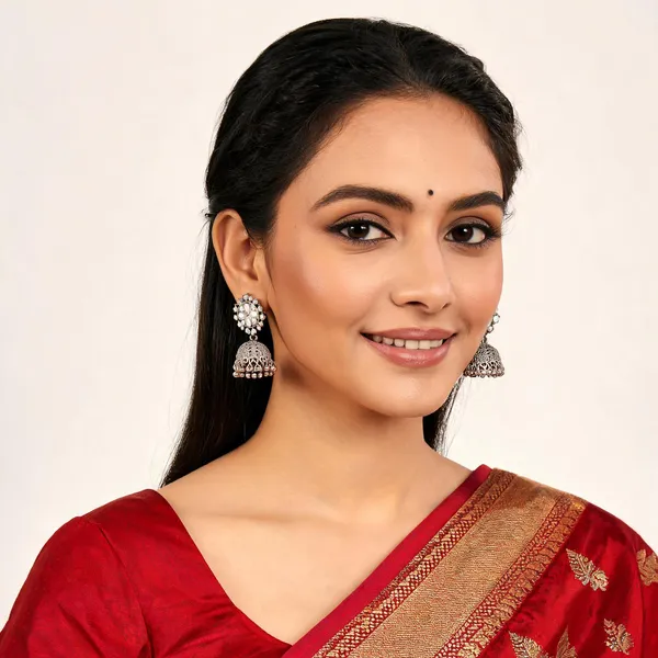 Silver_1_Gram_Gold_Floral_Jhumka_Drop_Earrings_For_Women_-_Pack_of_4