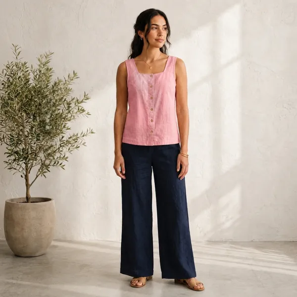 Pink_Cotton_Sleeveless_Button_Front_Top_For_Women
