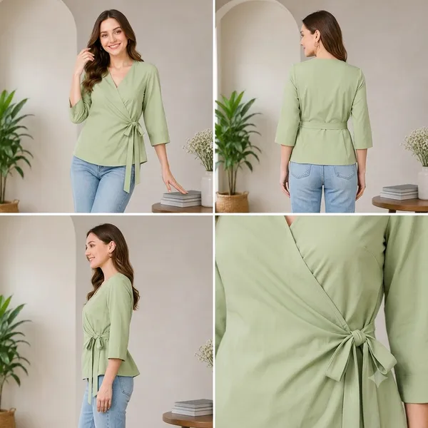 Women's_Mint_Green_V-Neck_Wrap_Top_with_Side_Bow_Detail