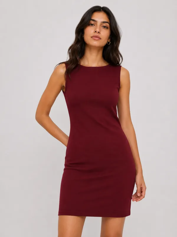 Burgundy_Cotton_Bodycon_Sleeveless_Mini_Dress_For_Women