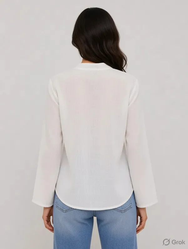 White_Cotton_Relaxed_Fit_Tie_Front_Blouse_For_Women