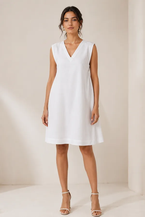 White_Cotton_A-Line_Sleeveless_Dress_For_Women