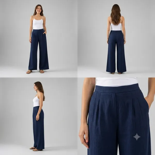 Women�s_Breathable_Dark_Blue_Color_Cotton_Wide_Leg_Pants_�_Relaxed_Fit_Lounge_&_Casual_Trousers