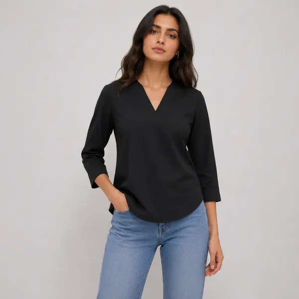 Black_Cotton_Relaxed_Fit_V-Neck_Top_For_Women