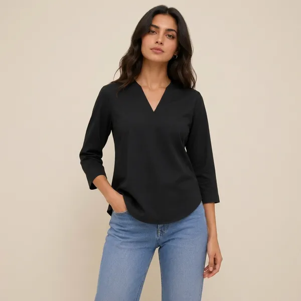 Black_Cotton_Relaxed_Fit_V-Neck_Top_For_Women