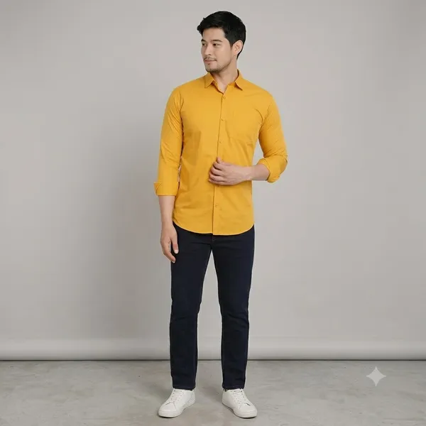 Men's_Solid_Cotton_Casual_Button-Down_Shirt_�_Mustard_Yellow_(Full_Sleeves)