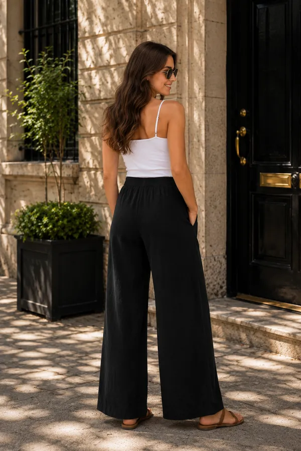 Women�s_Breathable_Black_Color_Cotton_Wide_Leg_Pants_�_Relaxed_Fit_Lounge_&_Casual_Trousers