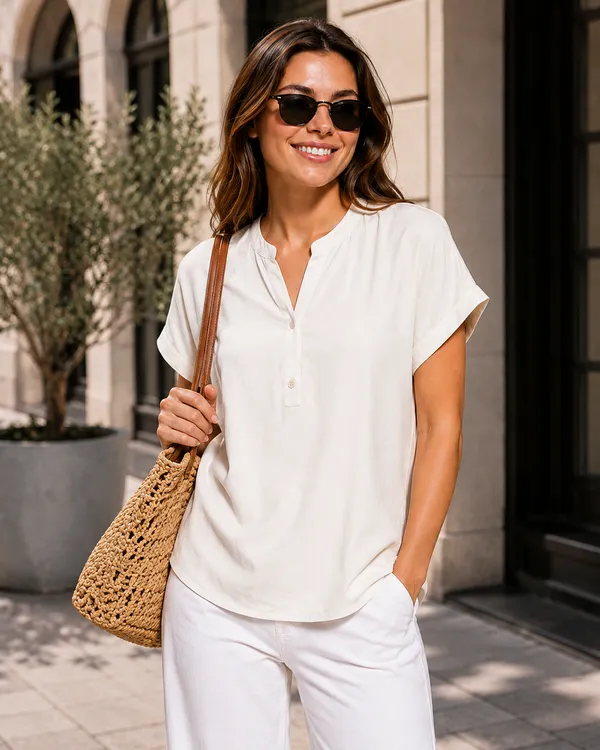 Women's_Off_white_Cotton_Notch_Neck_Short_Sleeve_Casual_Top_|_Relaxed_Fit_Pullover_Blouse