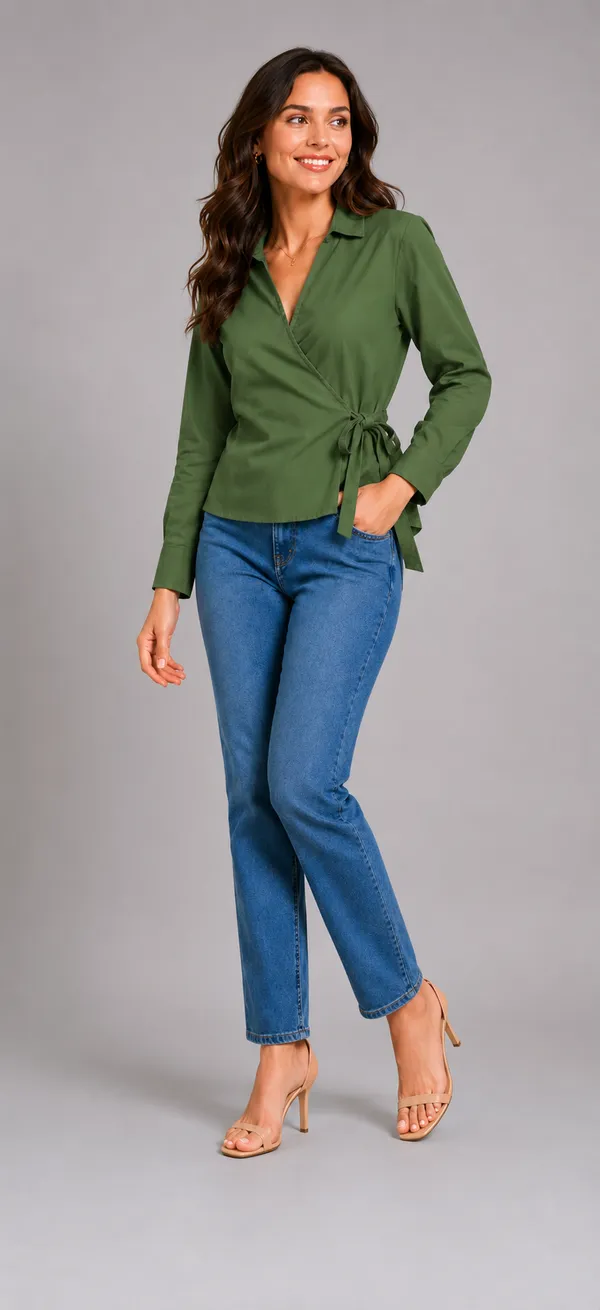 Women_Solid_Wrap_Top_V-Neck_Long_Sleeve_Side_Tie-Up_Casual_&_Workwear_Top