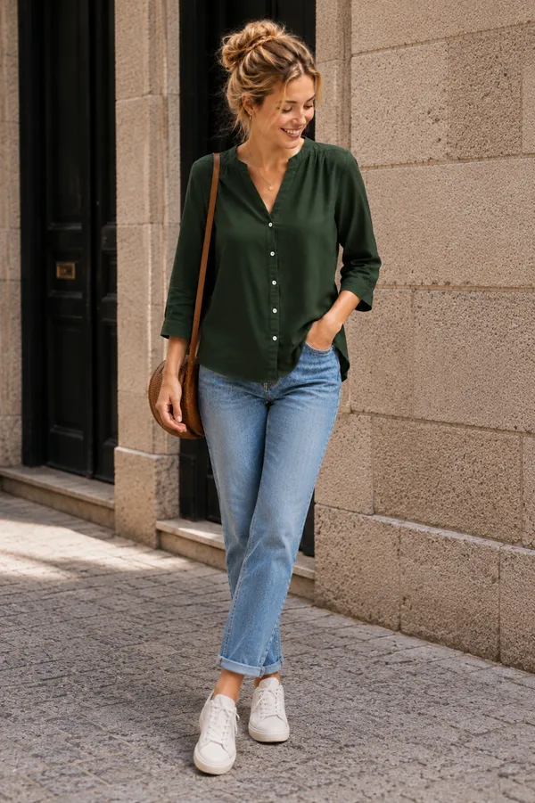 Green_Cotton_Relaxed_Fit_Button_Down_Shirt_For_Women
