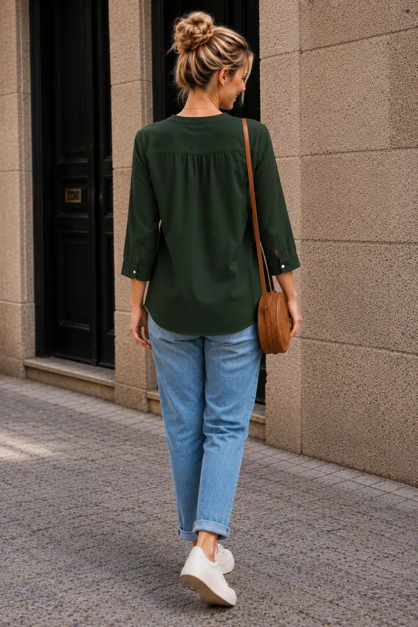 Green_Cotton_Relaxed_Fit_Button_Down_Shirt_For_Women