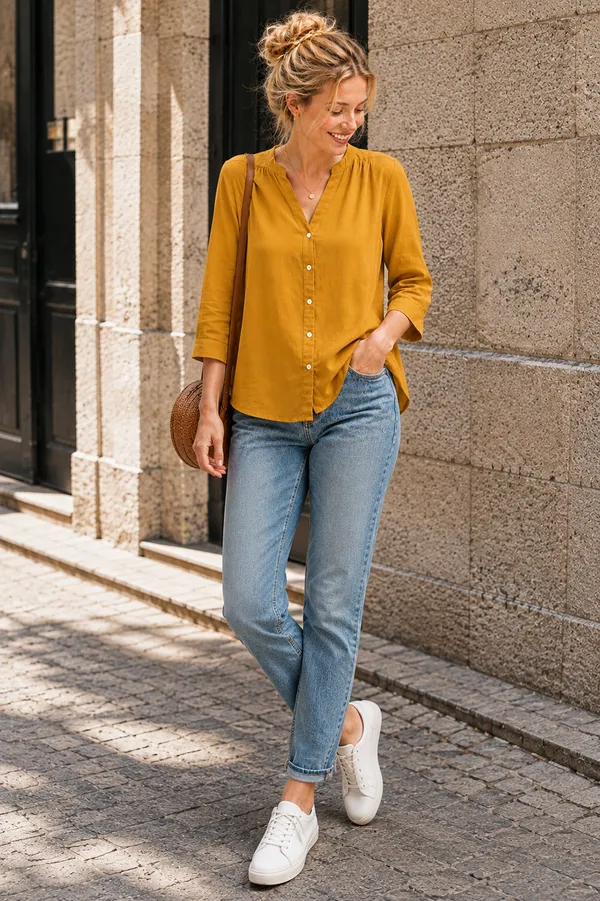 Mustard_Cotton_Relaxed_Fit_Button_Front_Top_For_Women