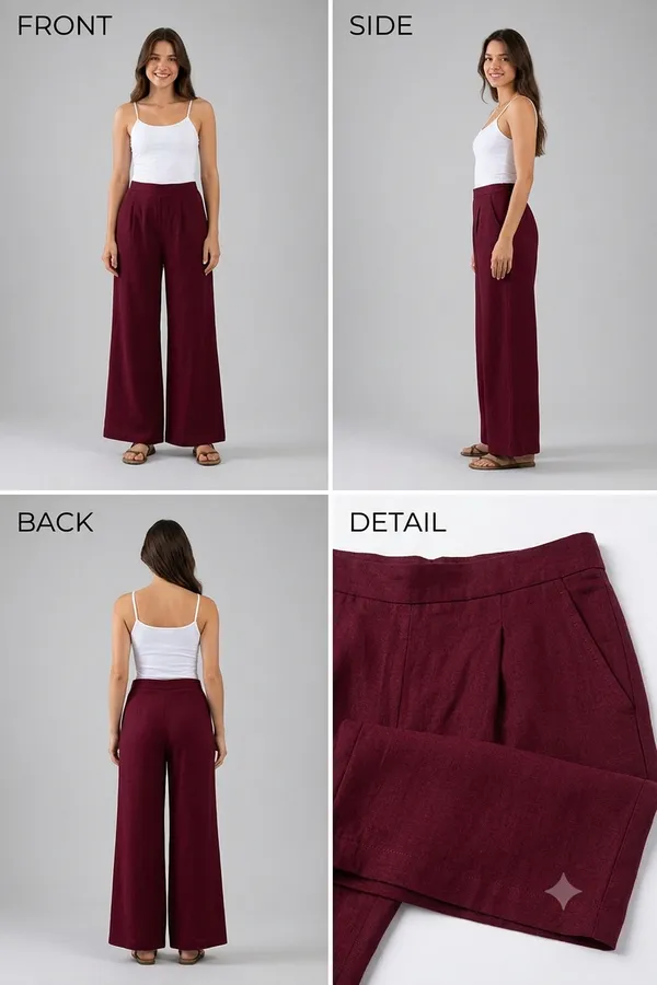 Women�s_Breathable_Maroon_Color_Cotton_Wide_Leg_Pants_�_Relaxed_Fit_Lounge_&_Casual_Trousers