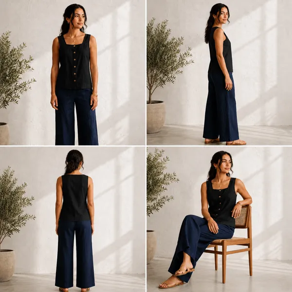 Black_Cotton_Sleeveless_Button_Front_Top_For_Women