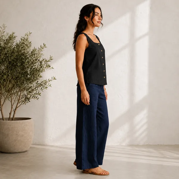 Black_Cotton_Sleeveless_Button_Front_Top_For_Women
