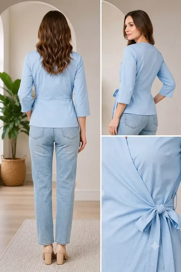 Women's_Sky_Blue_V-Neck_Wrap_Top_with_Side_Bow_Detail