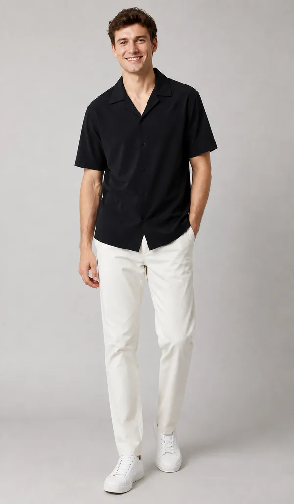 Men's_Black_Cuban_Collar_Cotton_Flex_Shirt_�_The_Resort_Collection