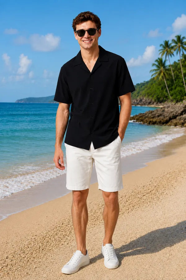 Men's_Black_Cuban_Collar_Cotton_Flex_Shirt_�_The_Resort_Collection