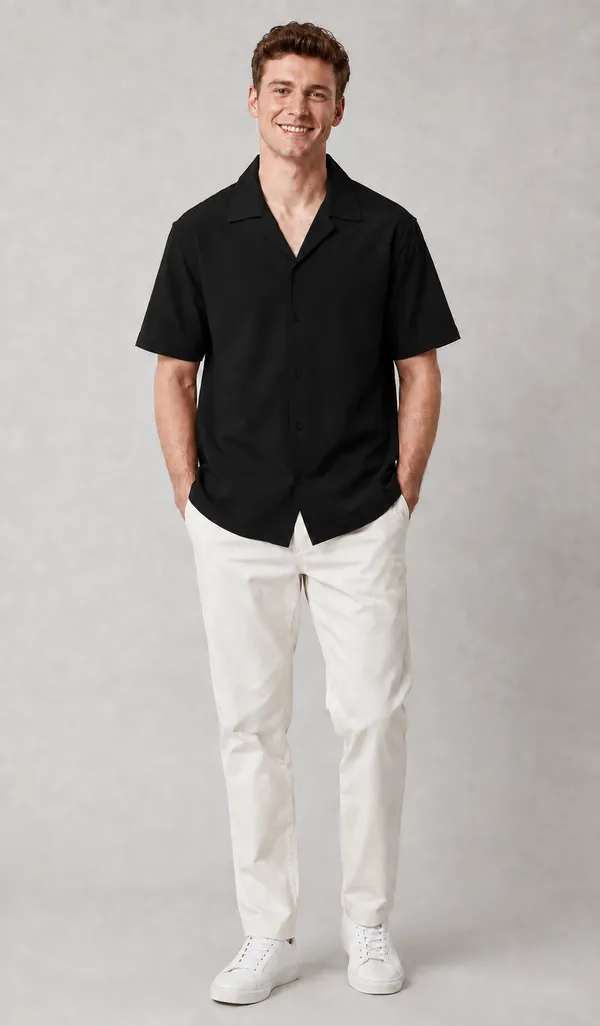 Men's_Black_Cuban_Collar_Cotton_Flex_Shirt_�_The_Resort_Collection