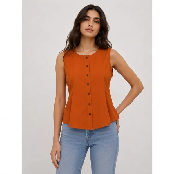 Orange_Cotton_Sleeveless_Peplum_Top_For_Women