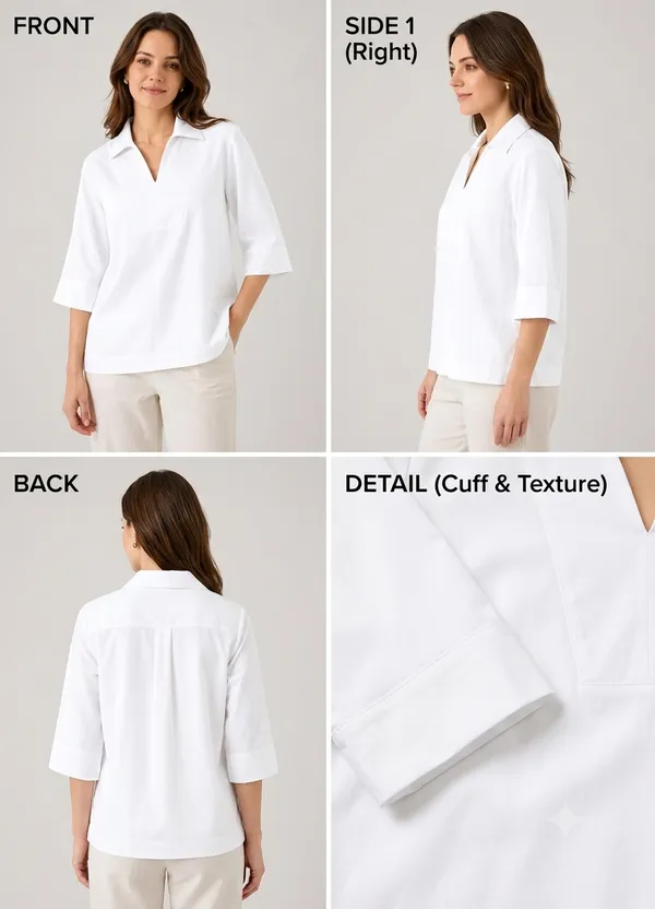 Women's_Solid_White_V-Neck_Shirt_Top_with_3/4_Folded_Sleeves_�_Smart_Casual_Wear
