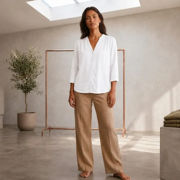 White_Cotton_Relaxed_Fit_V-Neck_Blouse_For_Women