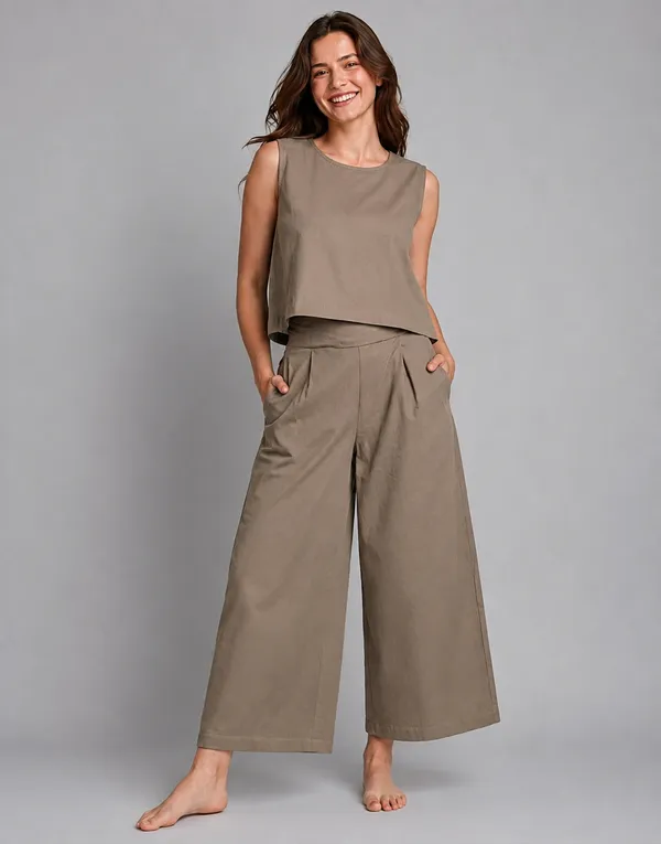 Women_Minimalist_Taupe_Cotton-Look_Sleeveless_Top_&_Wide-Leg_Trouser_Co-ord_Set
