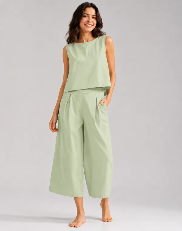 Women_Minimalist_Mint_Green_Cotton-Look_Sleeveless_Top_&_Wide-Leg_Trouser_Co-ord_Set