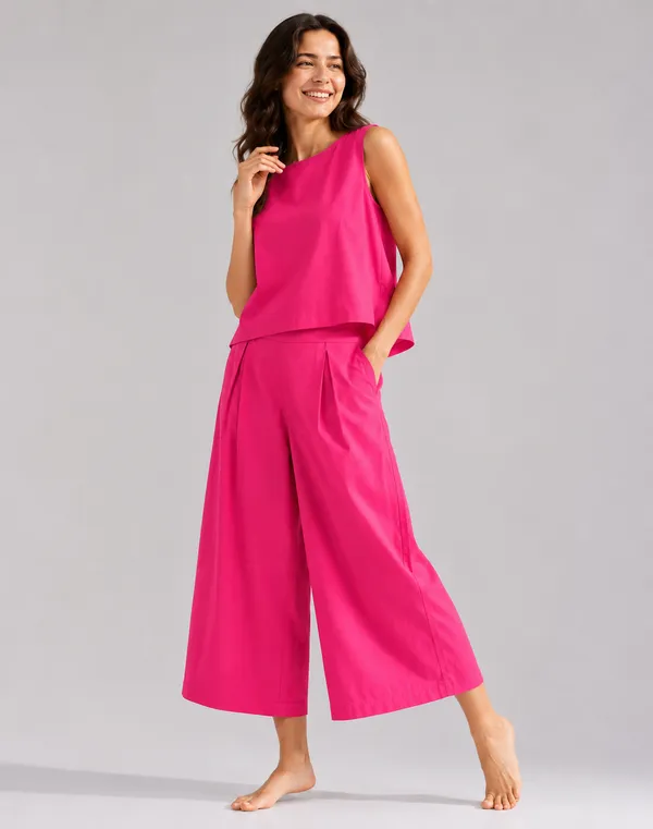 Women_Minimalist_Pink_Cotton-Look_Sleeveless_Top_&_Wide-Leg_Trouser_Co-ord_Set