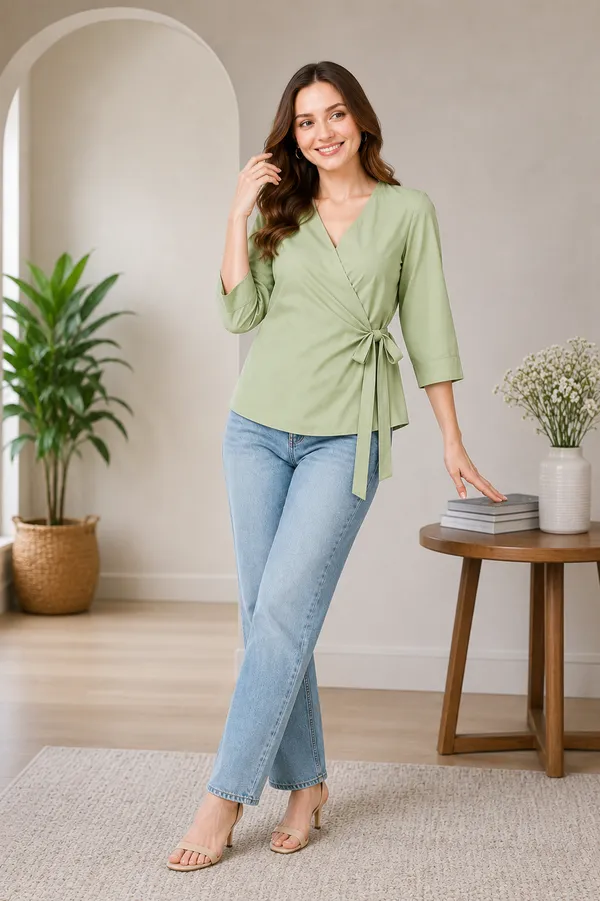 Women's_Mint_Green_V-Neck_Wrap_Top_with_Side_Bow_Detail