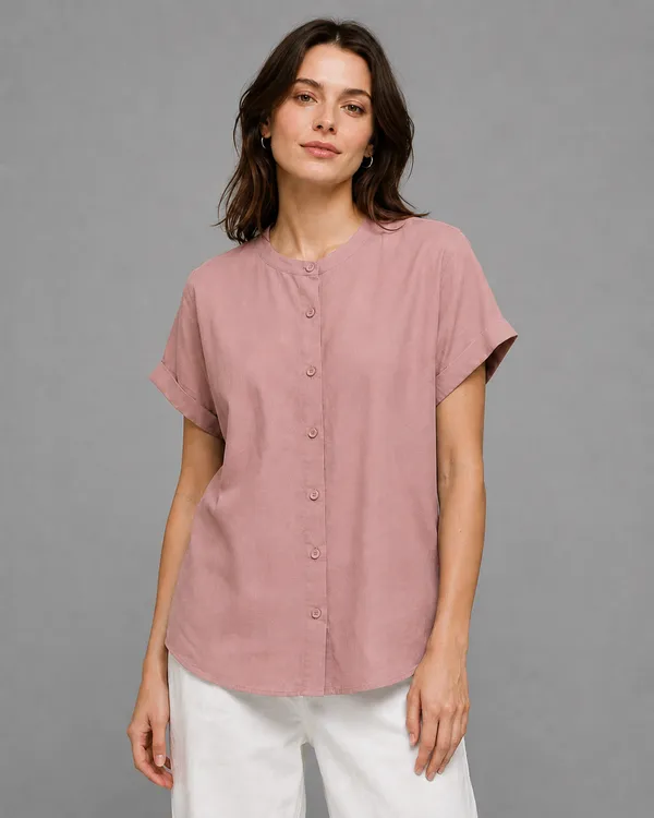 Women's_Dusty_Pink_Cotton_Short_Sleeve_Shirt_�_Relaxed_Fit_Mandarin_Collar_Top