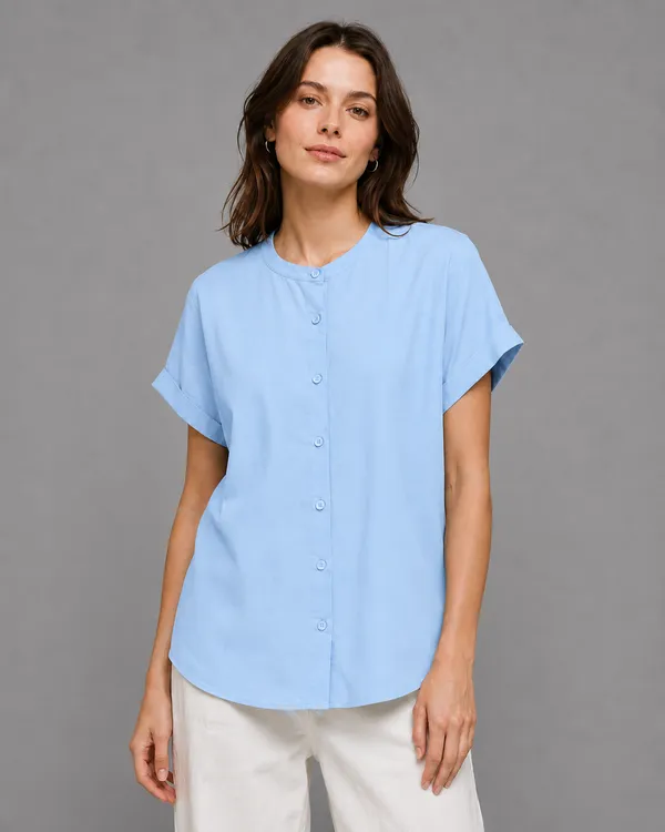 Women's_Sky_Blue_Cotton_Short_Sleeve_Shirt_�_Relaxed_Fit_Mandarin_Collar_Top